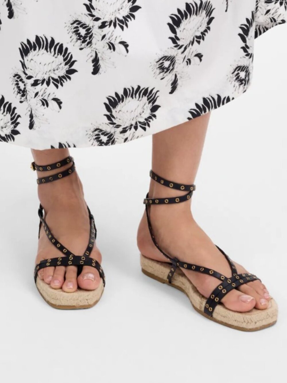 Madewell Mira Espadrille Thong Sandal Ankle Wrap Grommet Leather Black SZ 8 NWOT